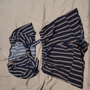 Stripe tie front top and shorts Size 0XL. Shein.